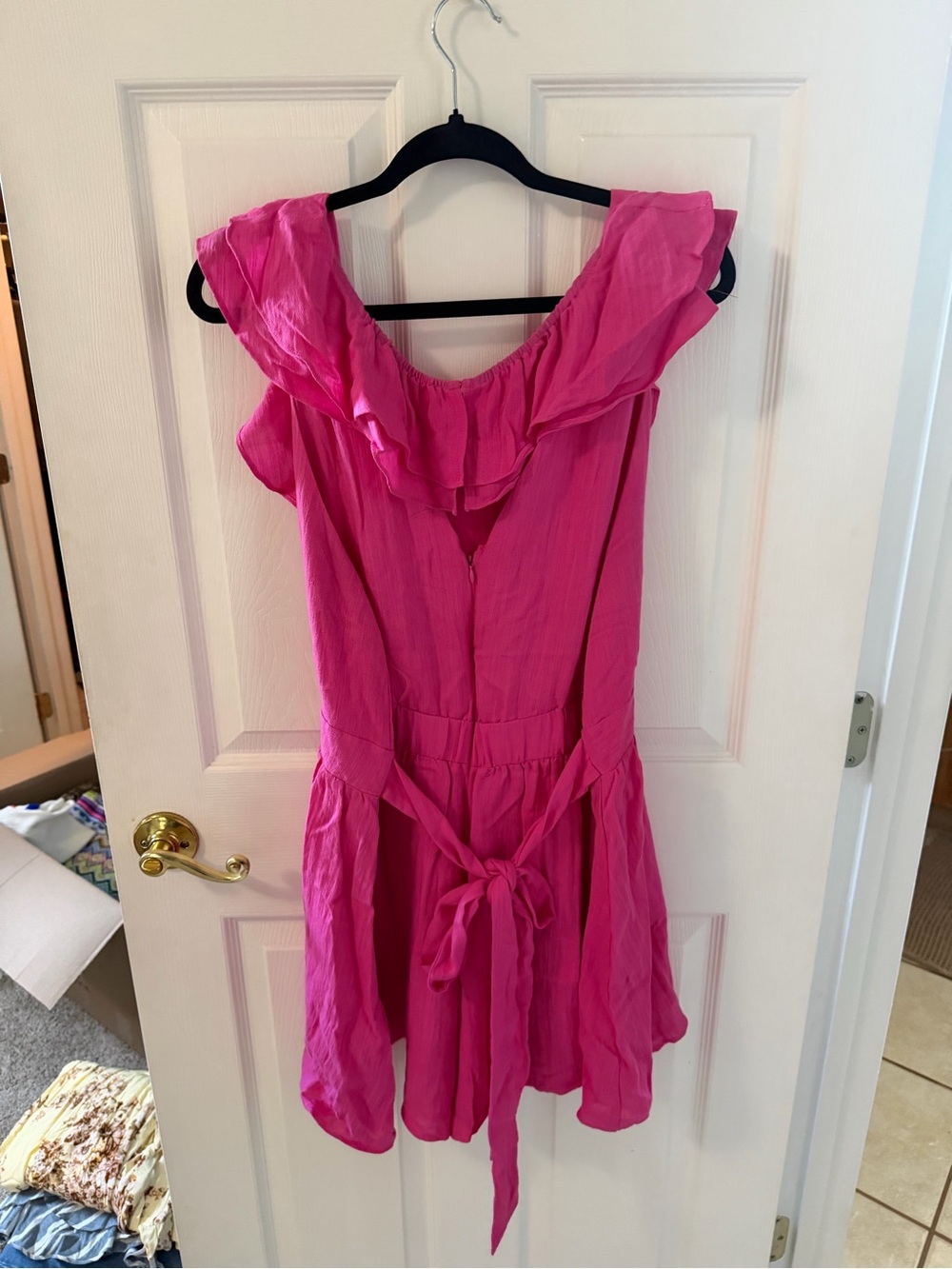 Bright Pink Ruffle V-Neck Romper - Picture 3 of 3